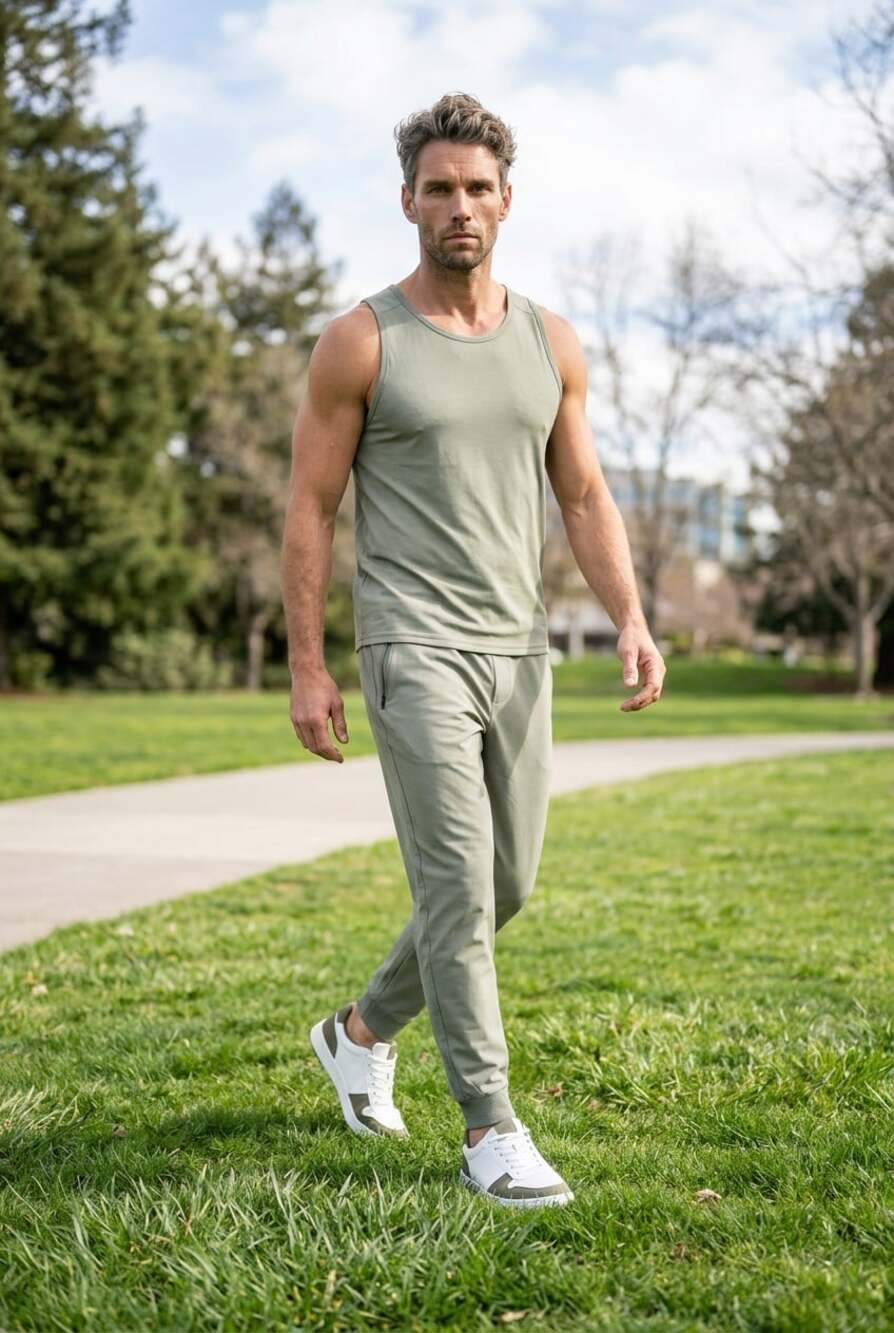 FLX Premium Basics Men's L Spandex Tapered Jogger Pants Olive Green Cuff Ankle